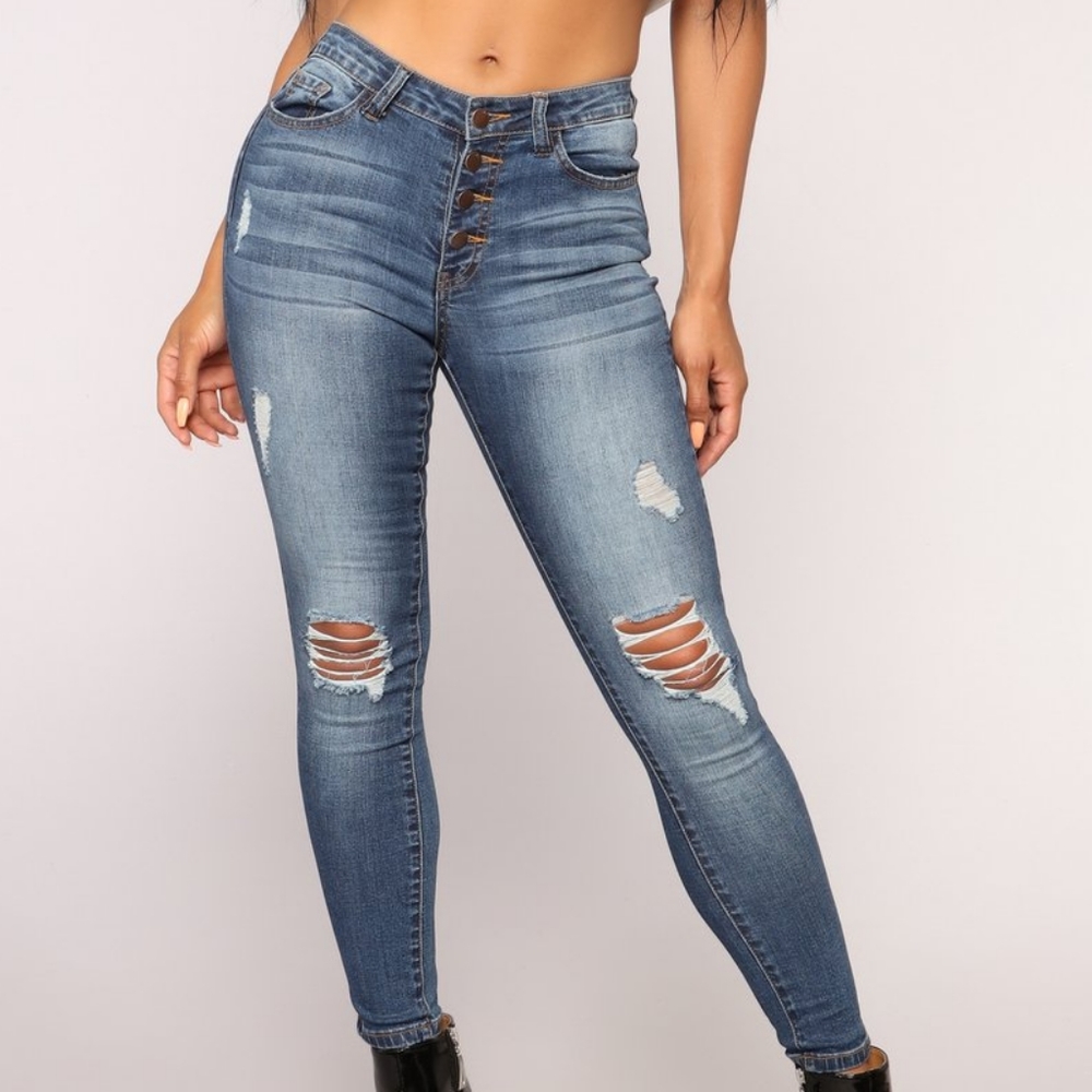 Button Fly Distressed Ankle Jeans